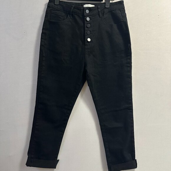 A chic button-front design stylish black jeans （M/L) - Picture 1 of 10